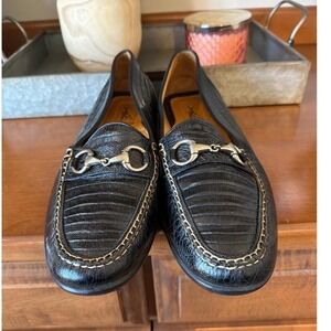 Martin Dingman Mens 11 Horsebit Loafers Black Alligator Embossed Leather Shoes